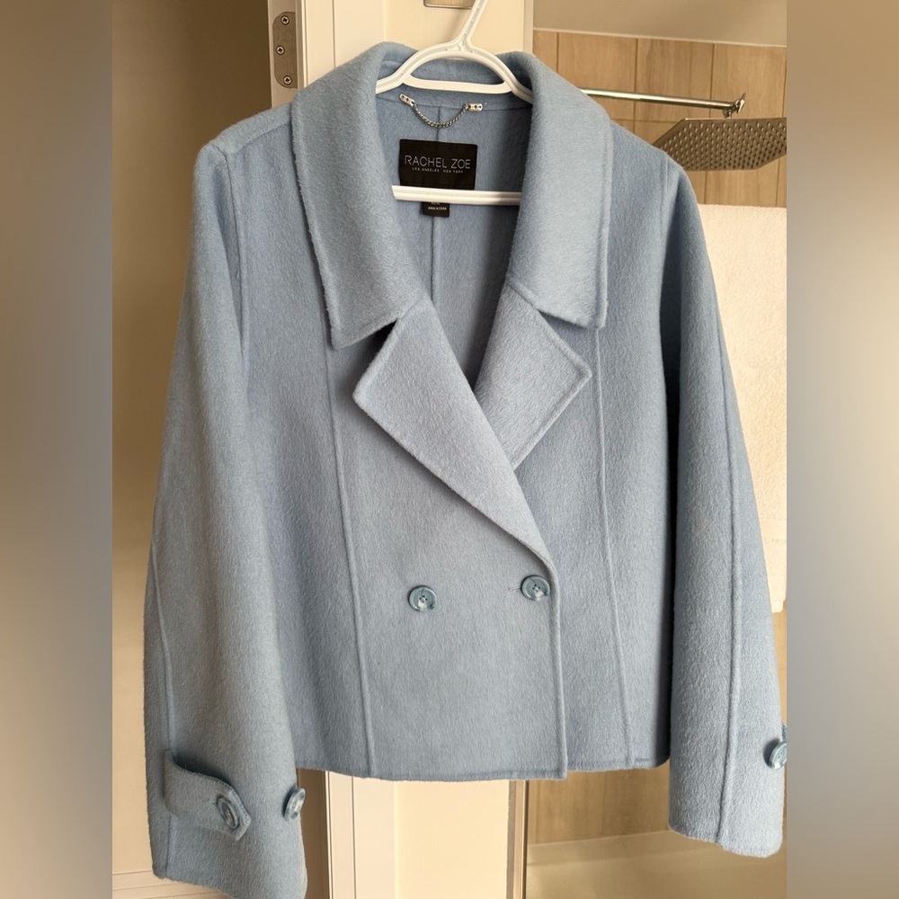 Rachel Zoe Powder Blue Double-Breasted Wool Pea Coat